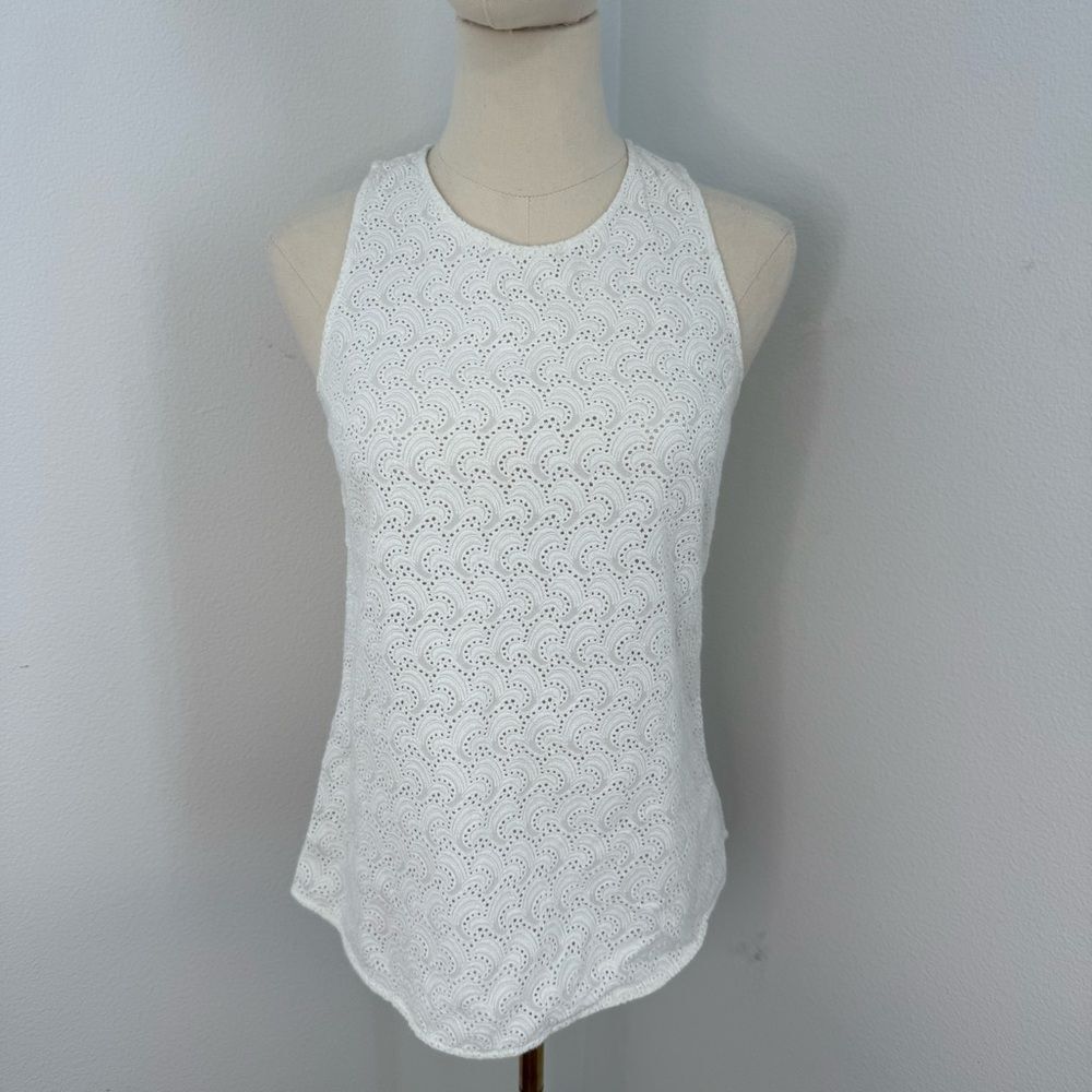 Theory White Eyelet Racerback Tank - Size Small